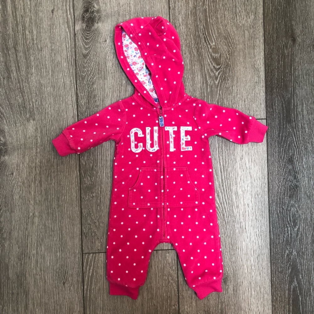 CARTERS HOODED FLEECE JUMPSUIT PINK 3MO
